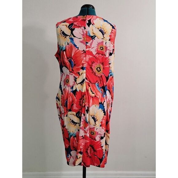 T TAHARI Floral Ruched Dress Plus Size 20W & 24W NWT Sleeveless Wedding Gest - Picture 4 of 7